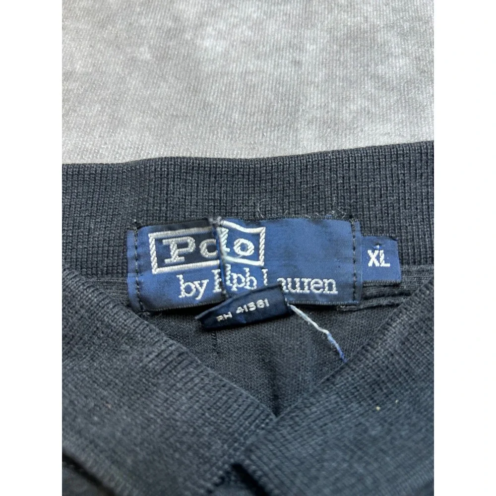Polo Ralph Lauren Mens XL Black Multi Color Stripe Long Sleeve Polo Shirt Retro
